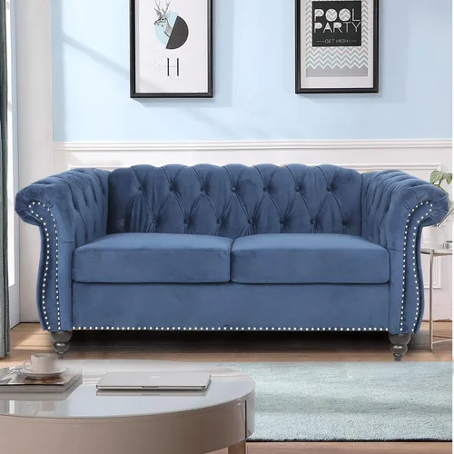 Vista 22 de LEVNARY Sillón Chesterfield de Terciopelo, Sillón Individual de Estilo Moderno de Mediados del Siglo con Respaldo de Botones y Decoración con Beige