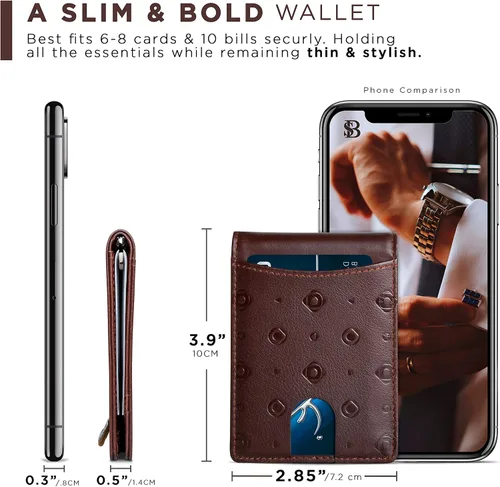Vista 6 de SERMAN BRANDS RFID Blocking Slim Bifold Genuine Leather Minimalist Front Pocket Wallets for Men with Money Clip Thin Mens