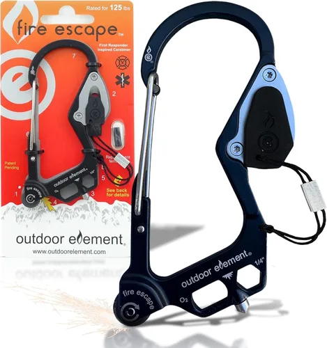 Vista 9 de OUTDOOR ELEMENT Herramienta de escape de emergencia, cortador de cinturón de seguridad, rompecristales, herramienta multiusos, encendedor, mosquetón