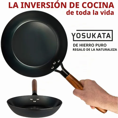 Vista 7 de YOSUKATA Sartén de acero al carbono de 7.9 pulgadas, sartén pre-sazonada no tóxica con mango de madera extraíble, sartén estilo wok sin