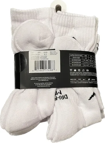 Vista 2 de Nike Paquete de 6 calcetines acolchados DRI FIT - Talla M - ZAPATO 5Y - 7Y, Blanco