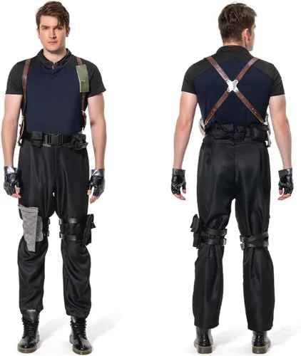 Vista 8 de Chaqueta de cosplay para hombre, pantalones, uniforme superior, cinturón marrón, guantes, disfraz de Halloween