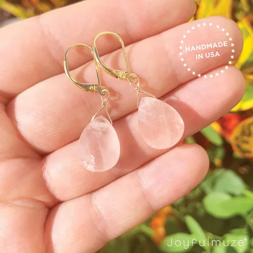 Vista 5 de Pendientes de Gemas Naturales, Joyería Colgante con Gota de Plata de Ley Hipoalergénica 925, Regalo para Mujeres Hecho a Mano en EE. UU