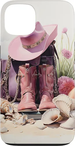 Vista 7 de Botas rosas y sombrero de vaquero Funda floral de vaquera costera para iPhone 17
