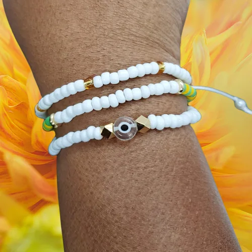 Vista 2 de Hecho a mano contra el mal de ojo orishas joyería de protección Ilde elástico elástico ajustable con cuentas unisex amuleto pulsera conjunto