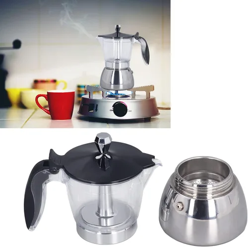 Vista 2 de Cafetera de acero inoxidable de 6 tazas con tapa de ABS transparente, cafetera duradera para uso doméstico y exterior