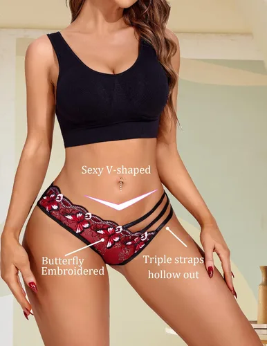 Vista 3 de Avidlove Bragas sexy para mujer, paquete de bragas de malla bordadas con mariposa