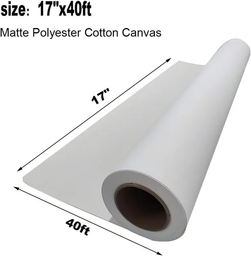 Vista 2 de STAND-HOO - Rollo de lona mate de polialgodón de 17 x 40 pies, impermeable, para impresión de inyección de tinta de gran formato, núcleo de 2