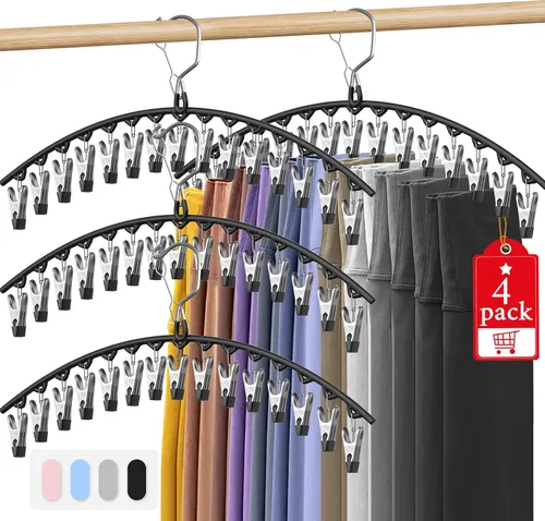 Vista 13 de Paquete de 3 perchas para faldas y pantalones con clips, organizador de leggings para colgar en el armario con 10 clips con capacidad para 30