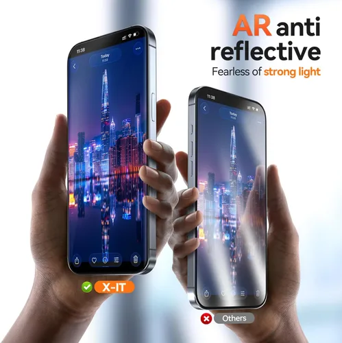Vista 2 de X-it Paquete de 2 protectores de pantalla AR para iPhone 17 de 6.3 pulgadas con kit de alineación automática, antirreflejos, eliminación automática
