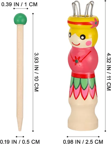 Vista 9 de ARTIBETTER 2 juegos de herramientas de tejer de madera, patrón pintado a mano, carrete de tejedor francés con aguja de punto, herramienta de mano