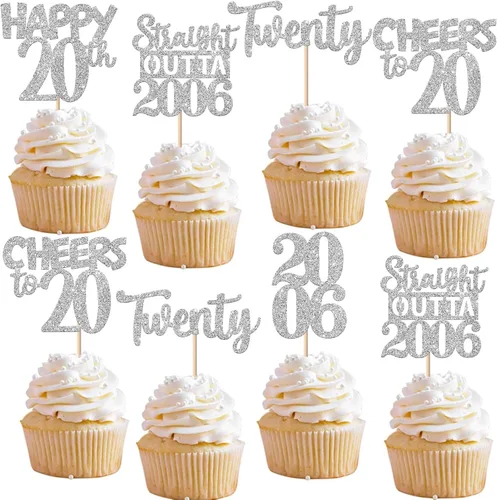 Vista 75 de 30 piezas negras para cupcakes de 10.º cumpleaños con purpurina Ten Happy 10 Straight Outta 2016 para saludos a 10 años 10 cumpleaños, boda Negro