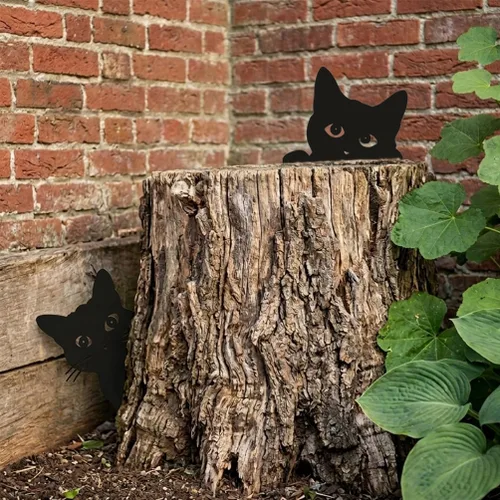 Vista 7 de Black Cat Fence Decor Metal Cats Yard Art Outdoor and Garden, Metal Cats Silhouette Garden Decor for Outside Lawn Patio Courtyard, Cute Kitty Fence