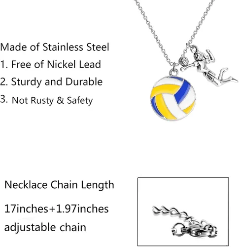 Vista 2 de FUSTMW Regalos de voleibol, collar de voleibol, regalos para jugadores de voleibol, collar con dije de voleibol, regalos para entrenadores