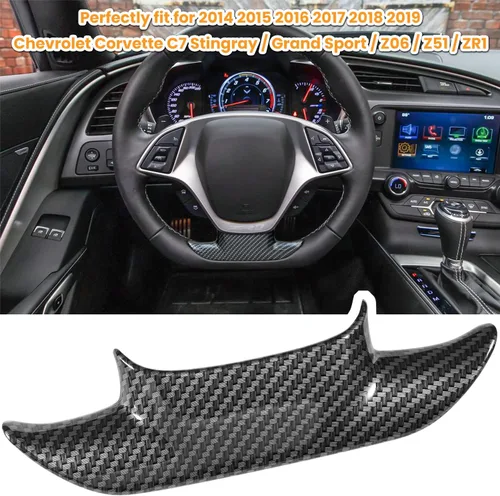 Vista 2 de Cubierta de volante con aspecto de fibra de carbono, cubierta de moldura para Chevrolet Corvette C7 Z06 Z51 ZR1 Stingray Grand Sport 2014 2015 2016