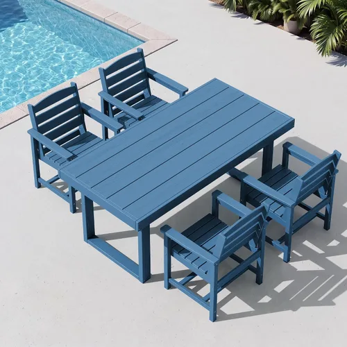 Vista 16 de SERWALL HDPE - Juego de comedor al aire libre para 4, 67 pulgadas, para todo tipo de clima, mesa de comedor y sillas sin brazos para terraza Negro