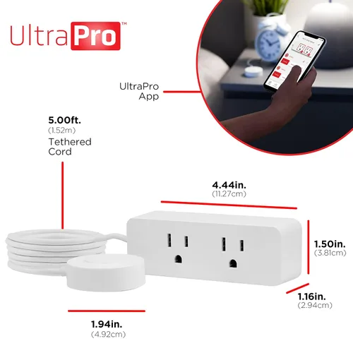 Vista 4 de UltraPro Enchufe inteligente WiFi con correa, doble toma inteligente, hogar inteligente, interruptor inteligente, funciona con Alexa, Google Home