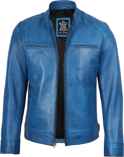 Vista 9 de Decrum Cafe Racer Real Lambskin Leather Jackets For Men Motorcycle Style Negro