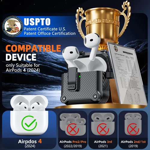 Vista 2 de Inesore Compatible con estuche para AirPods de 4ª generación, con kit de limpieza, cierre automático seguro para nueva funda de carga Airpods 4