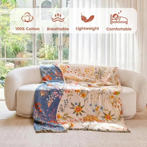 Vista 163 de MSGKV - Manta bohemia/primaveral de algodón para sofá y sala de estar, de gasa acogedora, de 50 x 60 pulgadas 50"x60" Cotton Throw, Woven Bird
