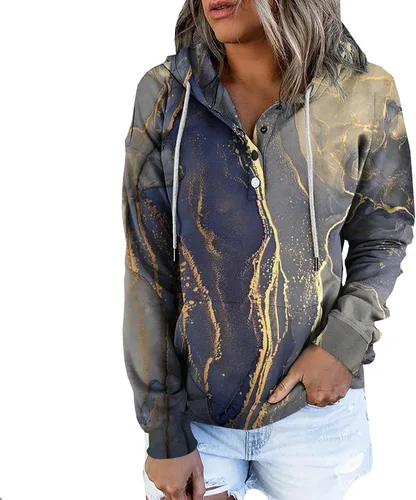 Vista 51 de Sudaderas con capucha para mujer, con cuello de botón, sin botones, con cordón, manga larga, lindas, ropa para adolescentes y niñas