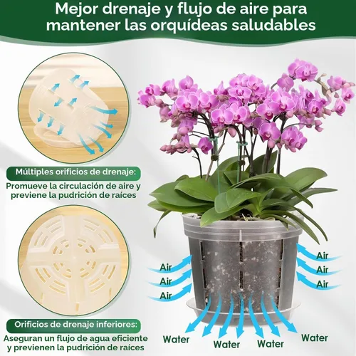 Vista 5 de 9 Pack Plastic Orchid Pots with Holes, 4, 5, 6 Inch Clear Orchid Pots Paquete de 9 unidades.