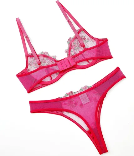 Vista 2 de Vorixia Bra and Panty Set for Women Sexy Underwear Lingerie Cute Exotic Foral Embroidery Sheer G-String Thongs Babydoll