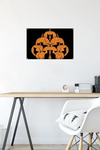 Vista 6 de Trends International Episodic Drawing - Pumpkin Cat Wall Poster, 14.72" x 22.37", Premium Poster & Push Pin Bundle
