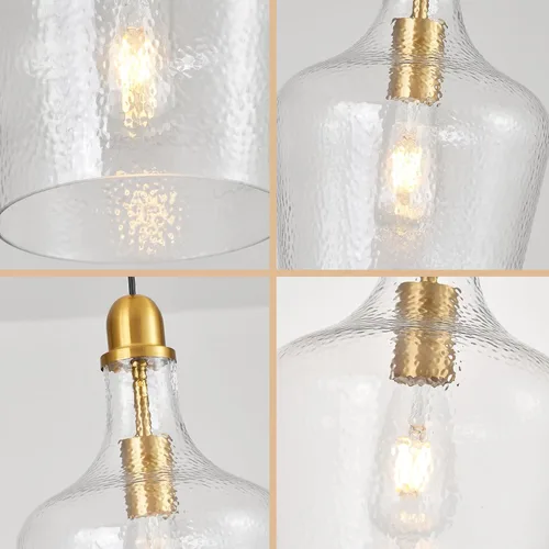 Vista 7 de Lámpara Colgante de Vidrio Moderna de Latón 1 Luz Individual con Cúpula Luminarias Colgantes para Isla de Cocina Comedor Pasillo, Diámetro 9 Latón