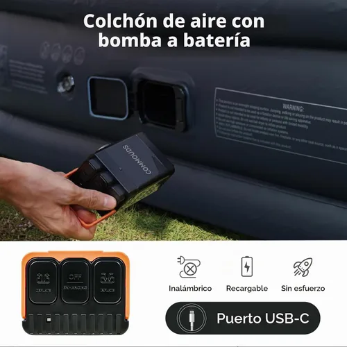 Vista 2 de COMMOUDS Colchón de aire Queen con bomba de aire recargable USB integrada, colchón inflable portátil, cama de aire para exteriores, viajes, hogar e