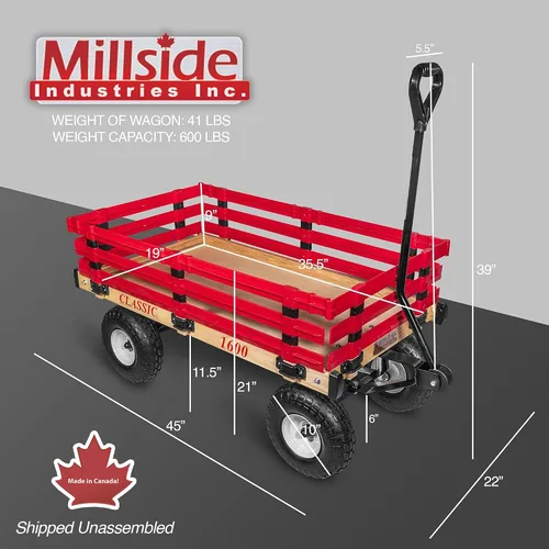Vista 6 de Millside Industries Classic Wood Wagon con estantes de polietileno extraíbles rojos