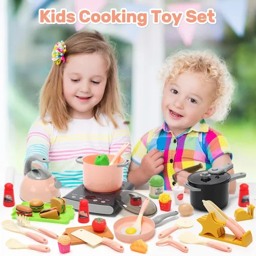 Vista 9 de CUTE STONE Juguetes para fregadero de cocina que cambian de color con agua corriente, juego de juguetes de cocina para niños con ollas y sartenes