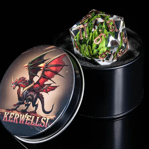 Vista 6 de KERWELLSI Juego de dados DND de resina, dados D20 gigantes individuales de 1.299 in con caja de regalo, juego de rol RPG poliédrico natural bosque