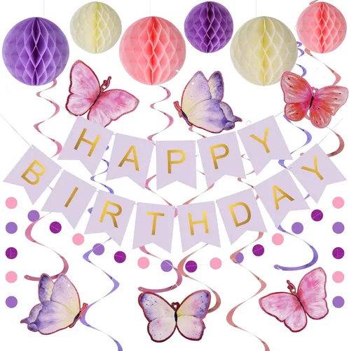 Vista 17 de meowtastic Birthday Decorations Happy Birthday Banner with Honeycomb Balls Negro y azul