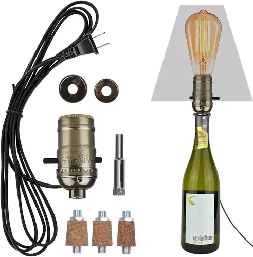 Vista 11 de Kit de lámpara de botella Aokpsrt con broca de vidrio de 9mm DIY Kit de lámpara para botellas de licor con enchufe deslizante y cable