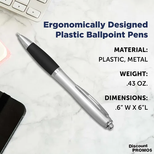 Vista 4 de DISCOUNT PROMOS - Bolígrafos personalizados con agarre de goma y tinta negra, paquete de 10 unidades, diseño ergonómico, ideal para oficina