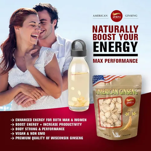 Vista 3 de 1 bolsa de rebanadas de ginseng americano de Wisconsin, Panax Ginseng. Aumenta la inmunidad corporal, la energía y la resistencia para hombres