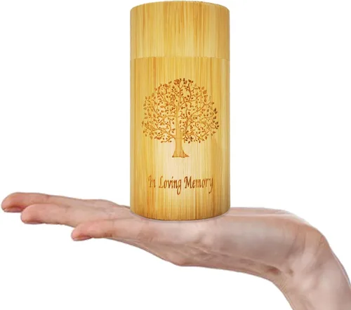 Vista 8 de Mini urnas de dispersión para cenizas humanas para adultos, diseño de árbol de la vida, urnas de bambú biodegradables grabadas, tubos de dispersión