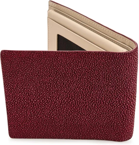 Vista 3 de Rojo Borgoña Stingray piel cuero cartera para hombre genuino