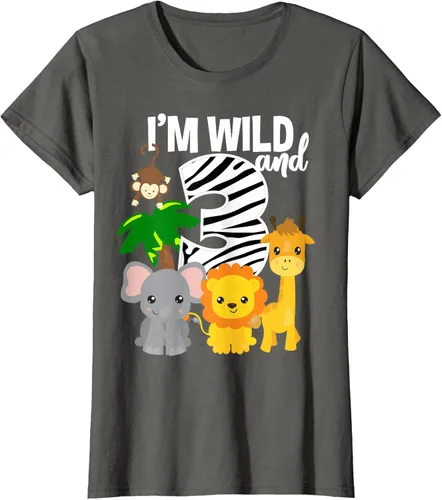 Vista 8 de Camiseta de cumpleaños con temática de zoológico de I'm Wild and 3, Negro, S