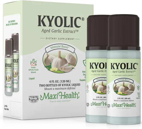 Vista 2 de Kyolic - Extracto de ajo envejecido líquido, suplementos de ajo inodoro, ajo ciólico orgánico, suplementos de ajo orgánico para la salud del corazón