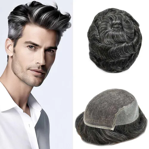Vista 59 de Mens Toupee Human Hair Replacement System Swiss Lace Toupee For Men Hair Piece Protesis Capilar Mens Hairpiece 5X7#1 Jet Black 120% Density