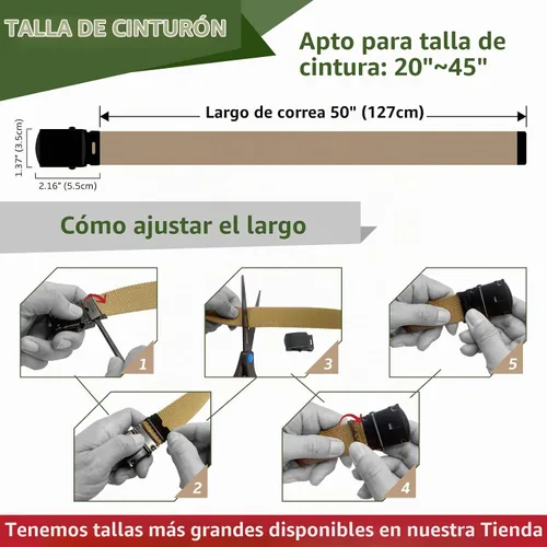 Vista 6 de Cinturón de lona para cinturón, cinturón militar, cinturón de golf, cinturón de uniforme con hebilla de latón y punta de 50 pulgadas de largo Negro
