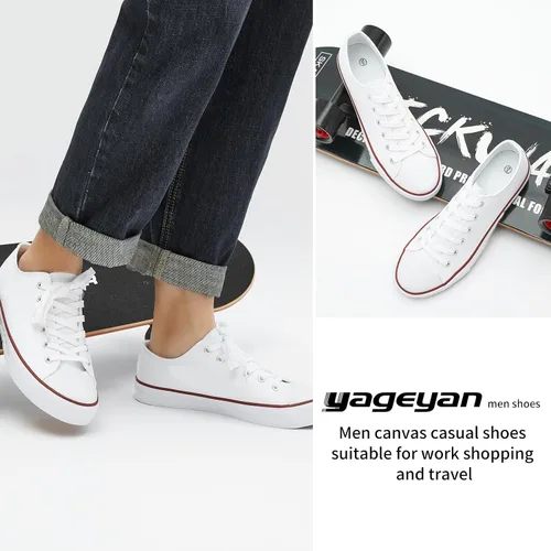 Vista 5 de yageyan Zapatos bajos de lona para hombre Zapatillas casuales clásicas Zapatos de moda en blanco y negro