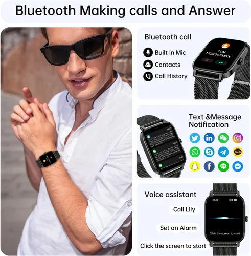 Vista 2 de Reloj inteligente para hombres y mujeres Fitness: resistente al agua, responder llamada, relojes digitales para hombre, podómetro, reloj inteligente