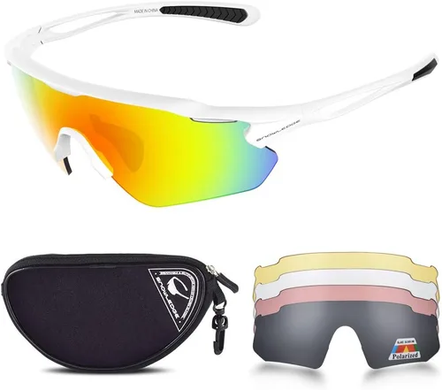 Vista 8 de Lentes de sol polarizados para ciclismo con 5 micas UV400, con armazón TR90. negro-revo oro