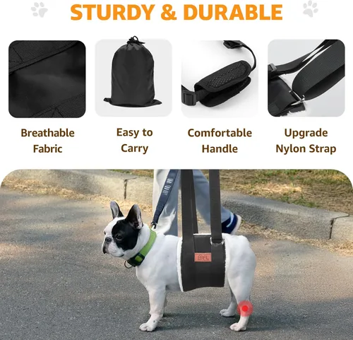 Vista 8 de Arnés de elevación ajustable para perros, cabestrillo para perros grandes, soporte de elevación y arnés de rehabilitación para patas traseras Negro