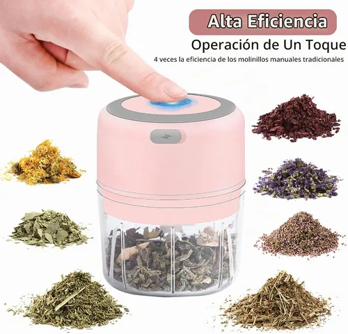 Vista 2 de Molinillo eléctrico de hierbas, molinillo grande de 3.5 pulgadas para moler hierbas frescas secas y especias con cámara transparente, molinillo Rosa