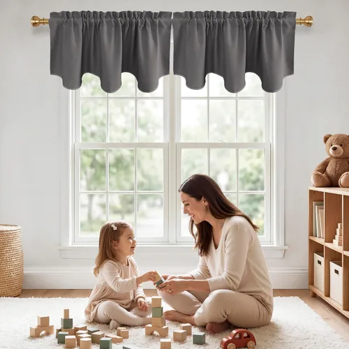 Vista 30 de NICETOWN Cenefa opaca para dormitorio festoneada con bolsillo para barra de 52 x 18 pulgadas, cortina de ventana para habitación de niñas/guardería