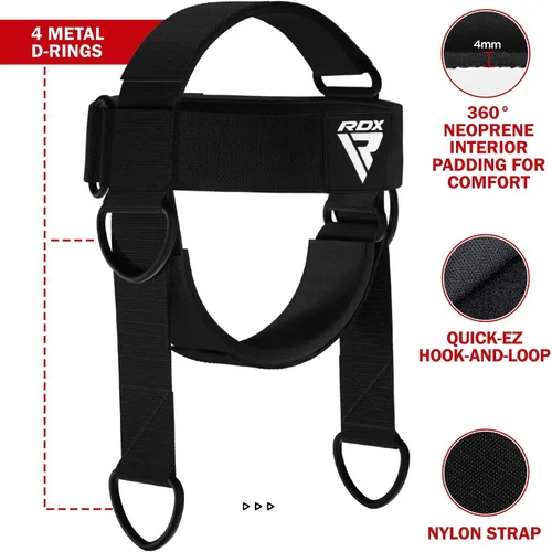 Vista 3 de RDX Arnés para el Cuello de Levantamiento de Pesas de Entrenamiento, Arnés para la Cabeza Ejercicio, 4MM de Acolchado Constructor de Cuello, Cadena